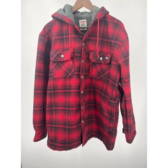 Dickies Other - Dickies Flannel Fleece Jacket Red Plaid Hooded Shacket Men's Size M 38/40